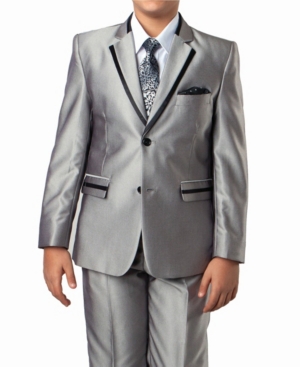 image of Tazio Little Boys Solid Texture With Black Satin Trim 2 Button Front Closure Boys Suit, 4 Piece