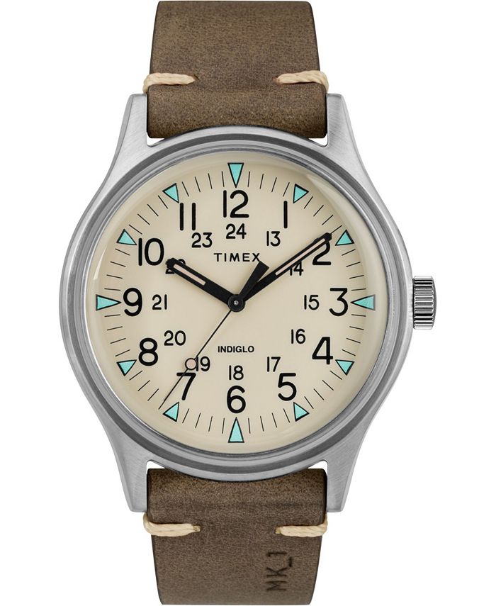 Timex Boutique Timex Mk1 Steel 40mm Leather Strap Watch Macy s