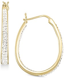 Crystal Oval Hoop Earrings in 18K Yellow Gold Over Silver or Sterling Silver