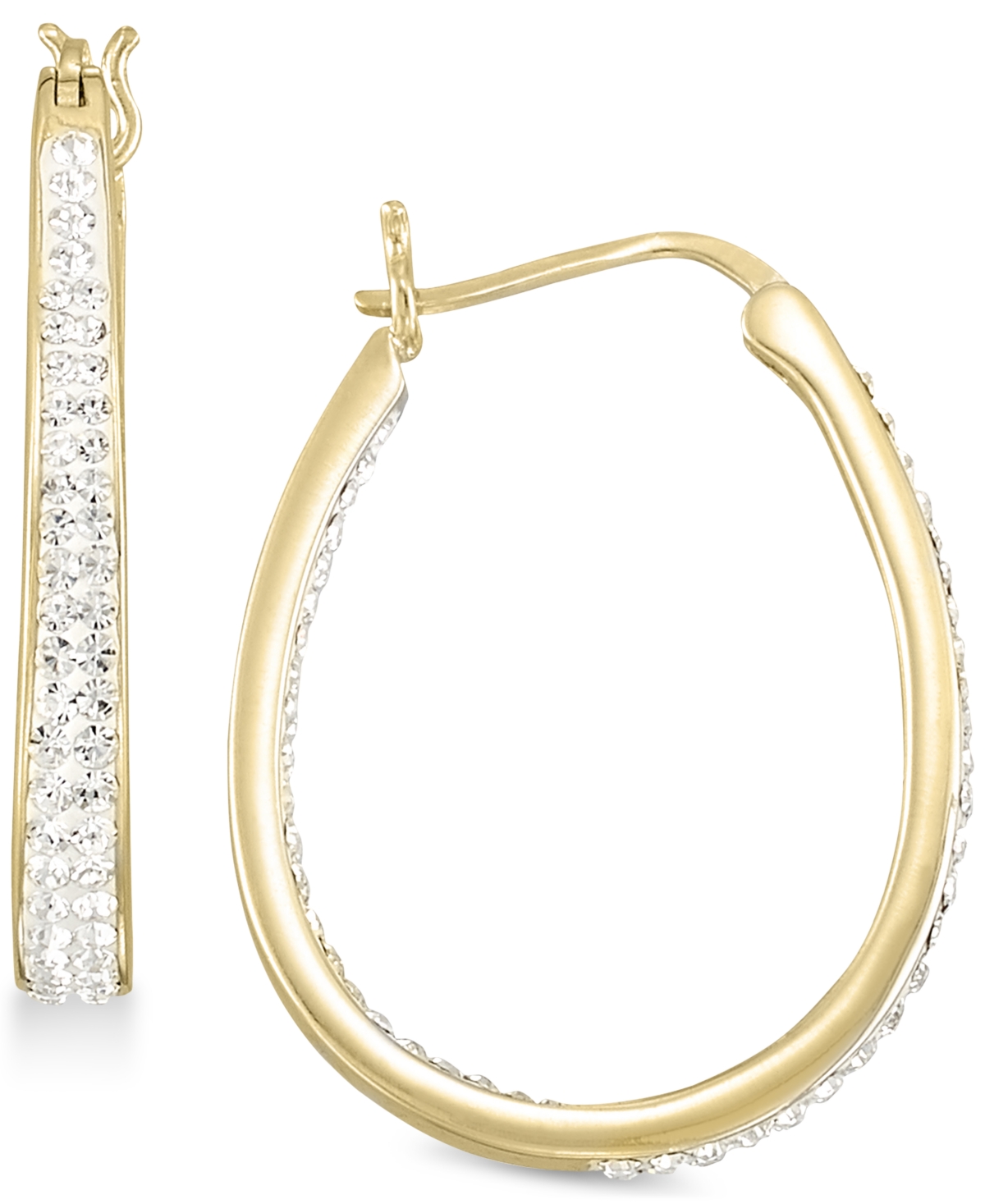 Crystal Oval Hoop Earrings in 18K Yellow Gold Over Silver or Sterling Silver - Gold over Silver