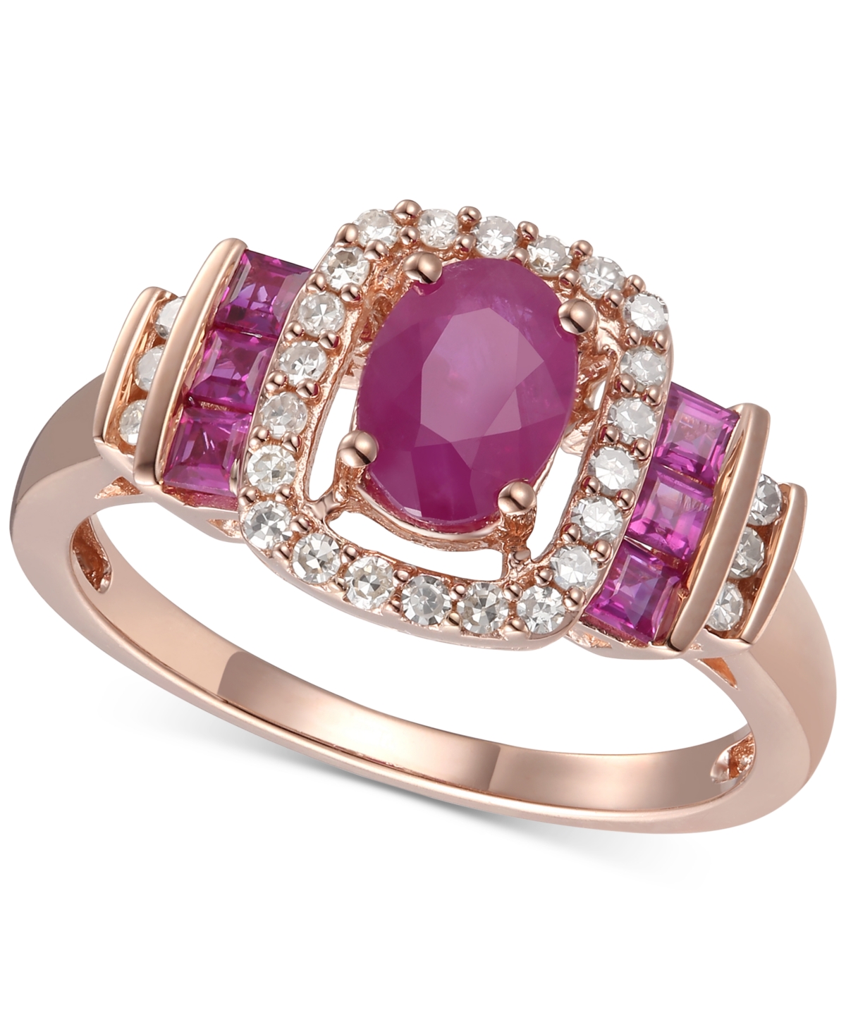 Sapphire (1 ct. t.w.) and Diamond (1/5 ct. t.w.) Ring in 14k Gold (Also available in Emerald and - Ruby/Rose Gold