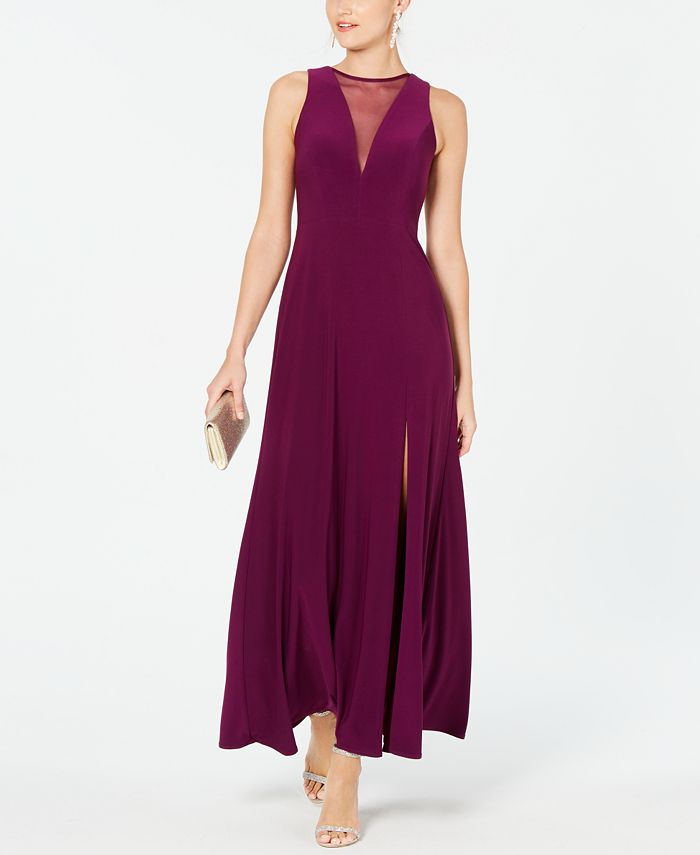 Nightway Illusion-Inset A-Line Gown - Macy's