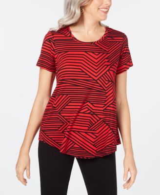 JM Collection - Printed Scoop-Neck Top