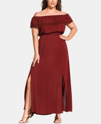 macy's red off the shoulder dress