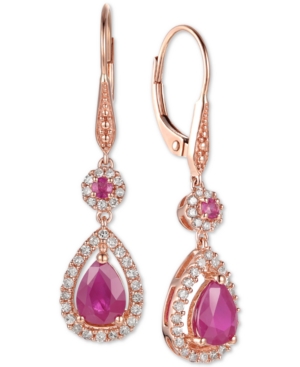 image of Certified Ruby (1-5/8 ct. t.w.) and Diamond (1/3 ct. t.w.) Teardrop Halo Drop Earrings in 14k Rose Gold