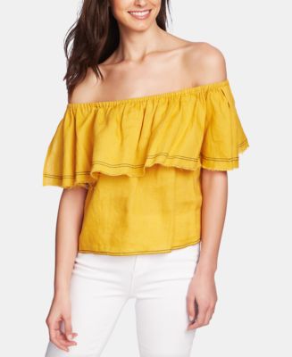 1.STATE Ruffled Off-The-Shoulder Linen Top - Macy's