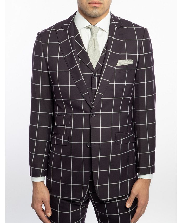 Mens Classic Fit Vested Two Button Pleated Pant Suit in Purple