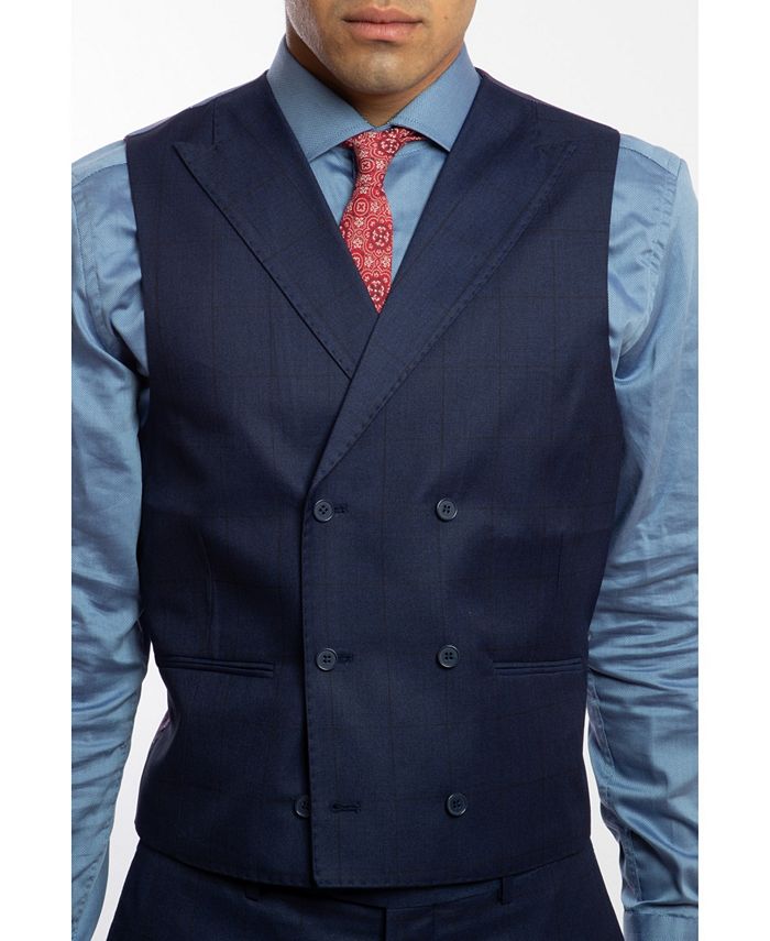 Mens Luxury Wool 2-Btn Slim Fit Notch Suit Midnight Blue Windowpane Plaid by English Laundry main image 1