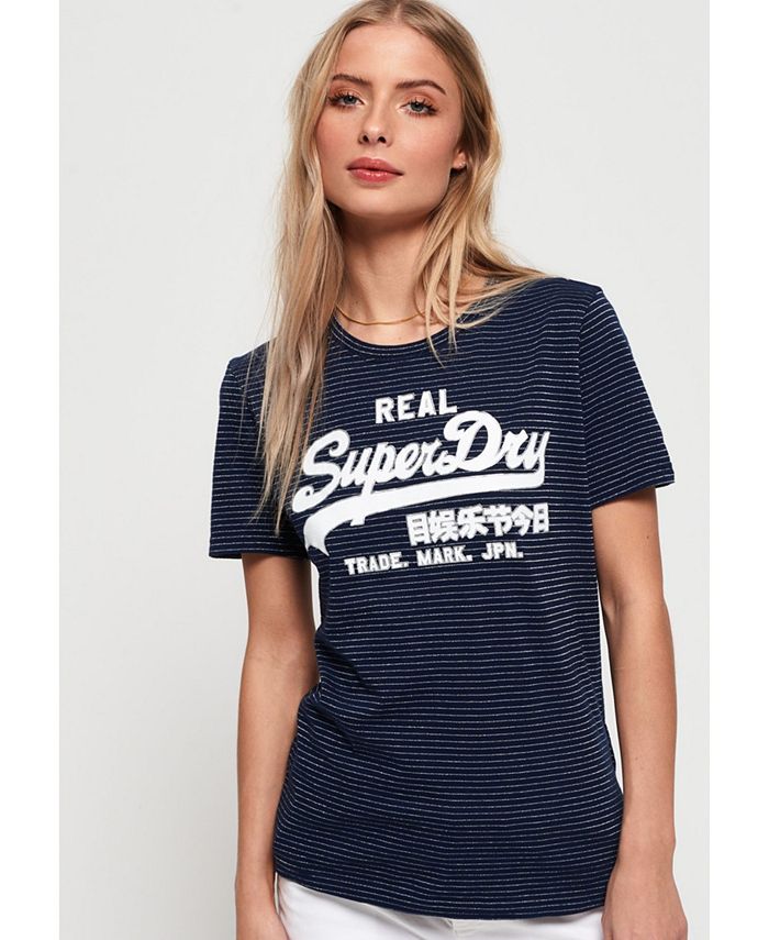 Superdry Vintage Logo Sparkle Stripe T-Shirt & Reviews - Tops - Juniors ...