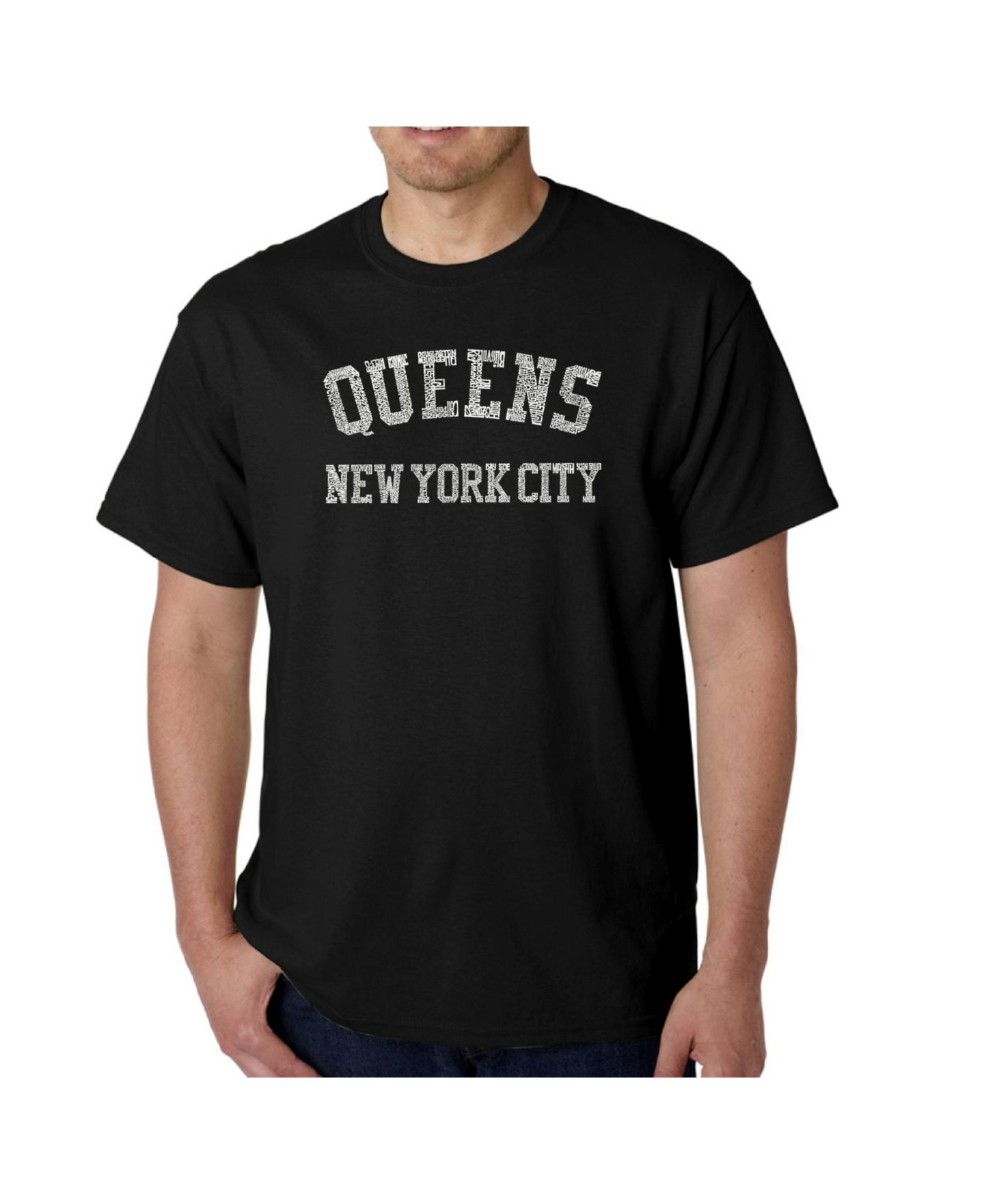 Мужская футболка LA Pop Art Word Art - Queens NY Neighborhoods, цвет: Чёрный — фото 1