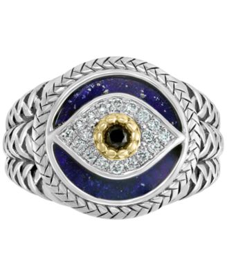 EFFY&reg; Men's Multi-Gemstone & Diamond (1/10 ct. t.w.) Evil Eye Ring in Sterling Silver & 14k Gold
