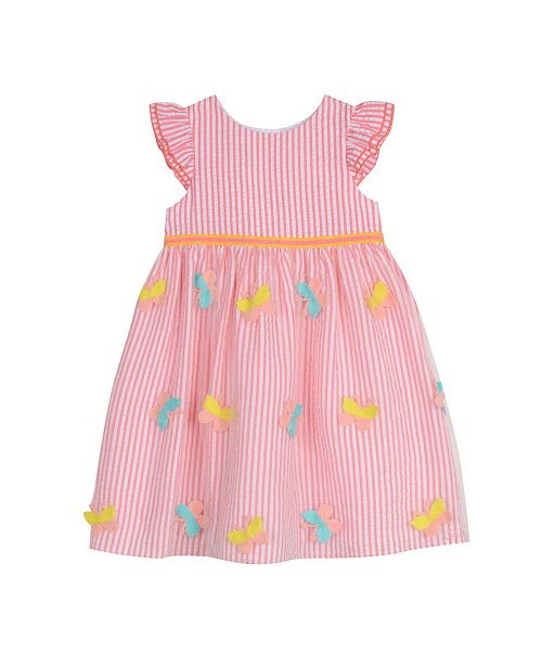 Laura Ashley London Girls Coral Ruffle Sleeve Butterfly Stripe