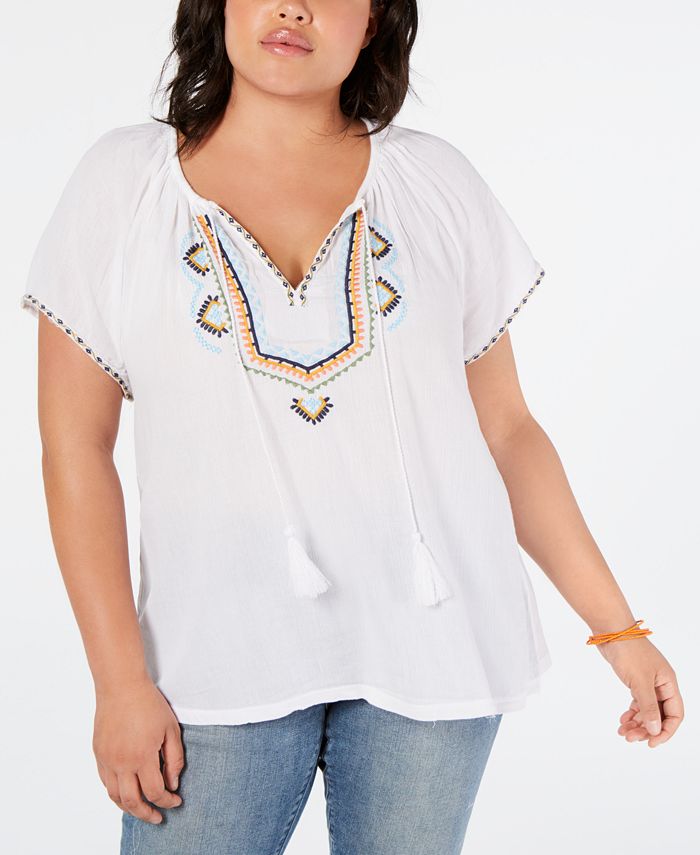 Lucky Brand Cotton Embroidered V-Neck Short Sleeve T-Shirt - Macy's