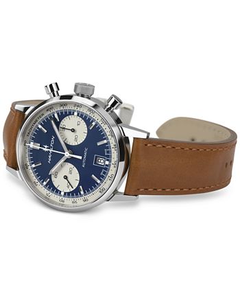 Hamilton - Men's Swiss Automatic Chronograph Intra-Matic Brown Leather Strap Watch 40mm