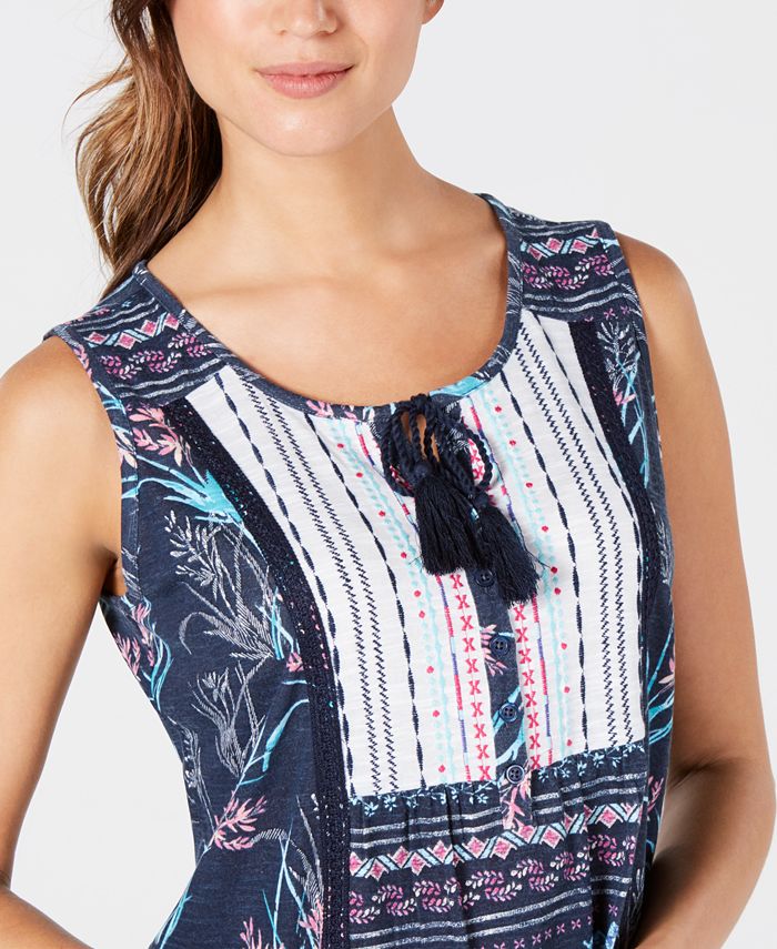 Style & Co Petite Mixed-Print Tie-Front Top, Created for Macy's - Macy's