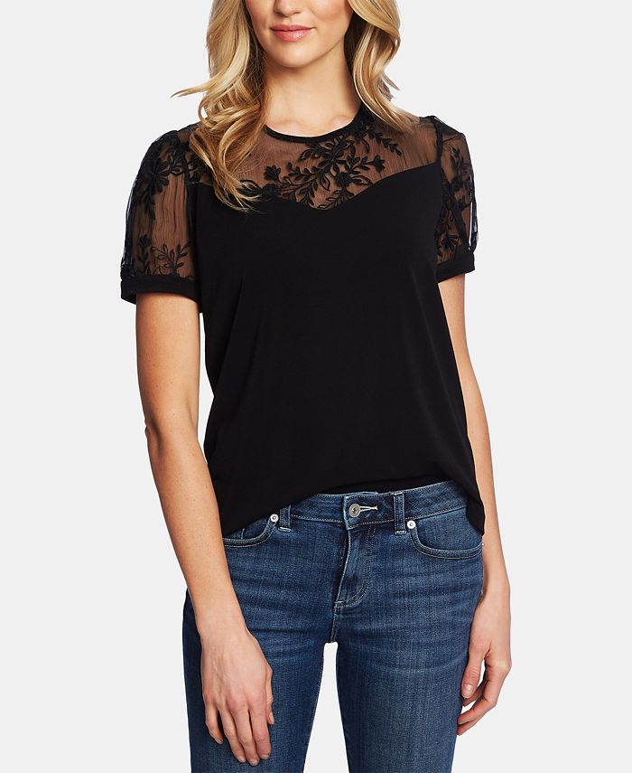 CeCe PuffedSleeve Mixed Media Top Macy's