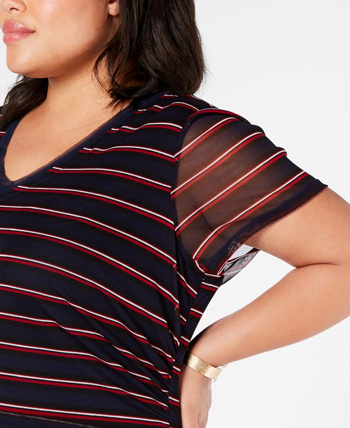 INC International Concepts INC Plus Size Double-Layer Striped Top 
