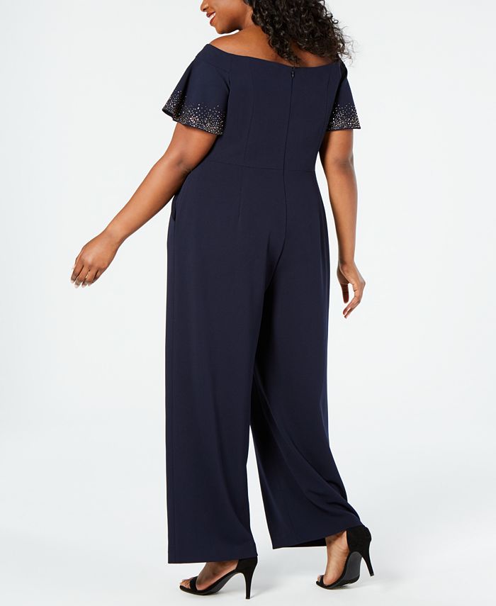 Calvin Klein Plus Size Embellished Off-The-Shoulder Jumpsuit - Macy's