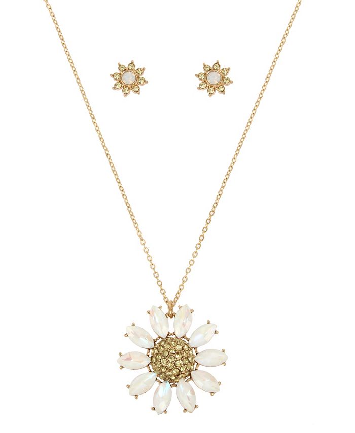 Betsey Johnson Pave Daisy Flower Pendant Necklace Stud Earring
