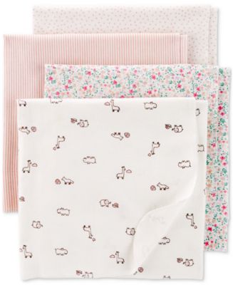 Carter's Baby Girls 4-Pk. Printed Cotton Flannel Swaddle Blankets - Macy's