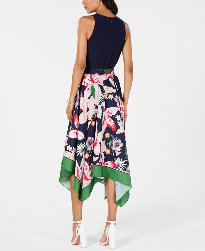 Vince Camuto Women's Petite Floral-Print Asymmetrical Skirt Blue Size 14 P