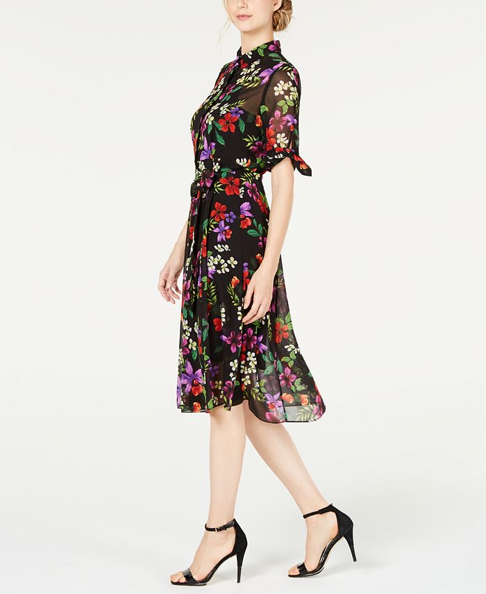 Calvin Klein Floral Chiffon Shirtdress - Macy's