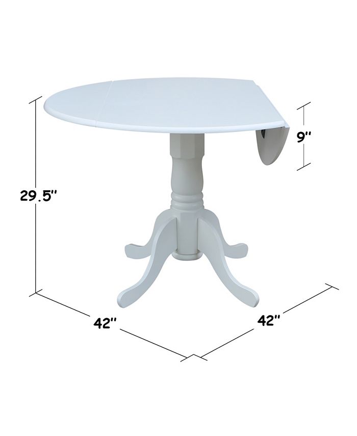 42\" Round Drop Leaf Dining Table – Solid Wood, Dual Leaves, White Finish, Space-Saving Pedestal Design