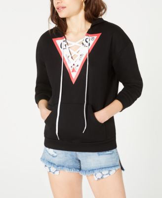 GUESS - Triangle-Logo Lace-Up Hoodie