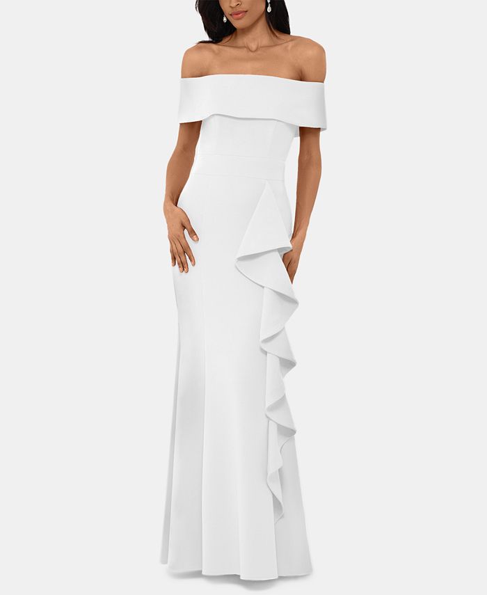 Betsy & Adam Off-Shoulder Ruffled Gown - Macy's