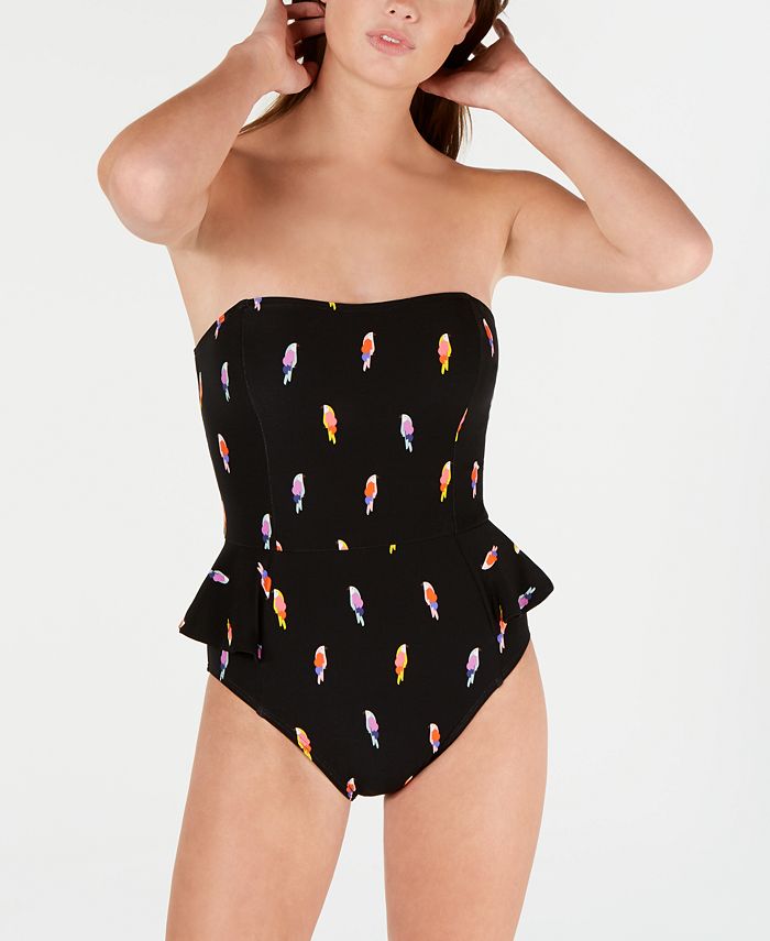kate spade new york Flock Party Printed Peplum Strapless One-Piece Swimsuit  & Reviews - Swimsuits & Cover-Ups - Women - Macy's