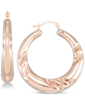 image of Signature Gold Diamond Accent Textured Hoop Earrings in 14k Rose Gold Over Resin, Created for Macy-s