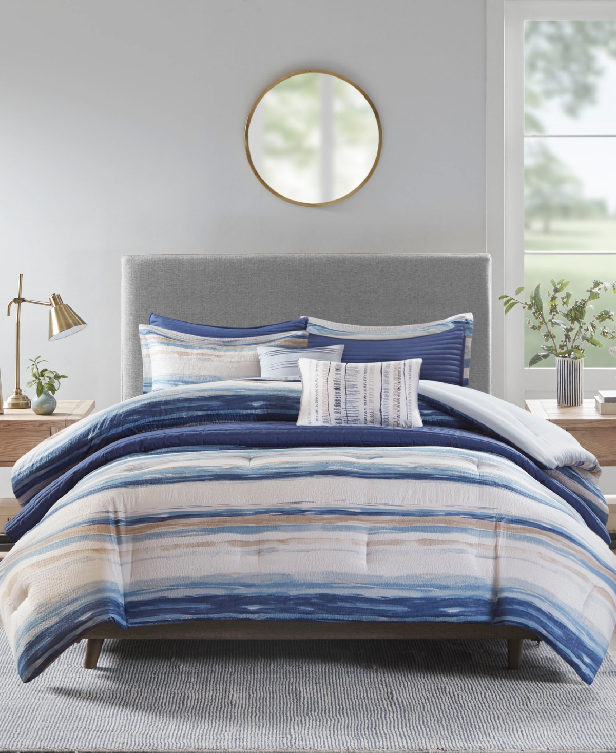 Madison Park Marina Printed Seersucker 8-pc. Comforter And Coverlet Set, King/california King In Blue