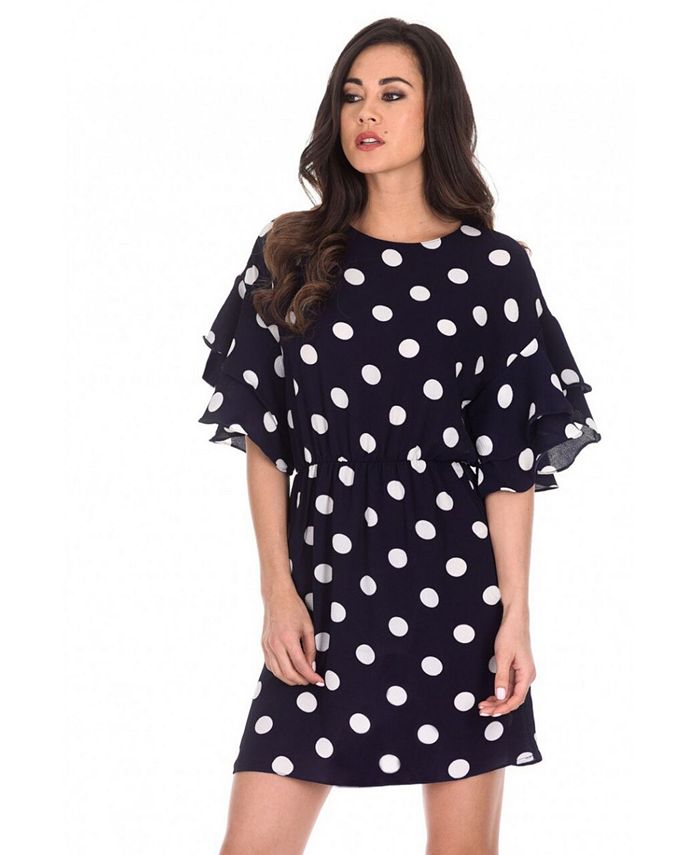 AX Paris Polka Dot Frill Sleeve Dress - Macy's