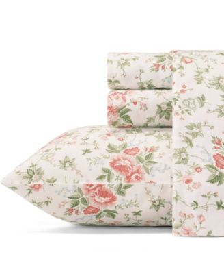 Laura Ashley Lilian Cotton 300 Thread Count Sateen 4 Piece Sheet Set, King