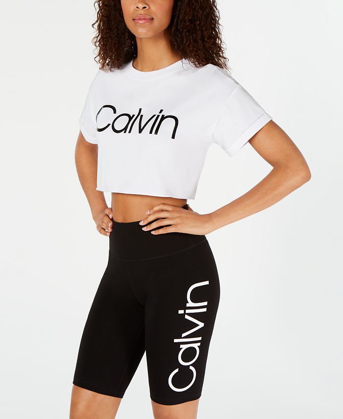 versnelling Enten Bijna dood Calvin Klein Logo Cropped T-Shirt & Reviews - Tops - Women - Macy's