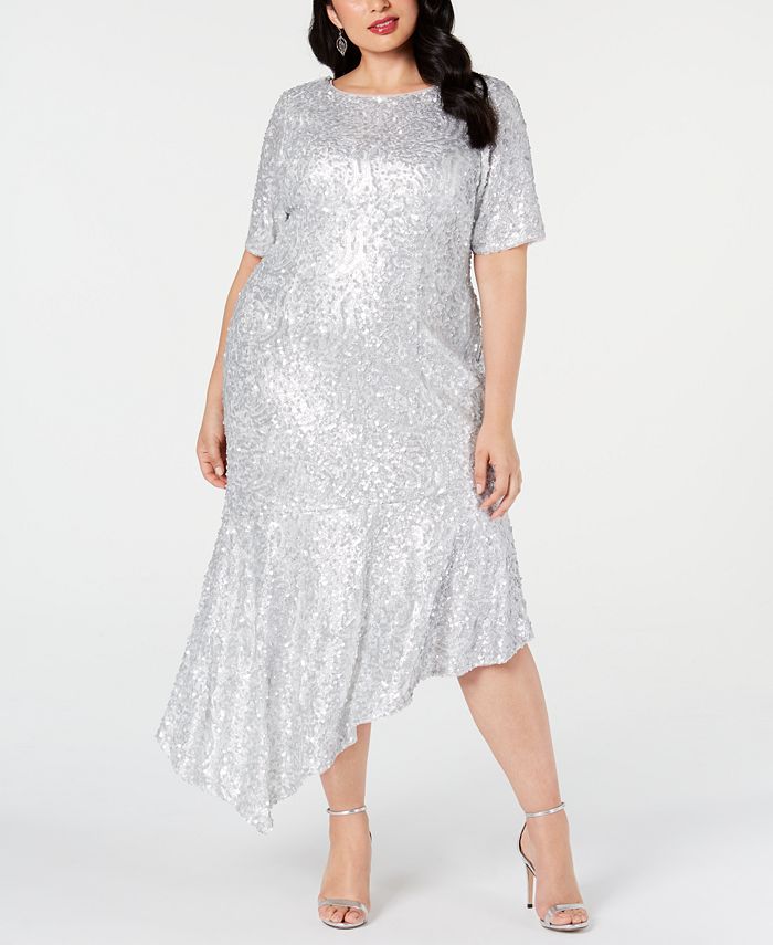 Adrianna Papell Plus Size Sequined Asymmetrical Midi Dress - Macy's