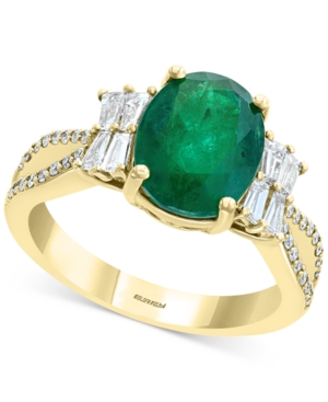 image of Effy Emerald (2-1/8 ct. t.w.) & Diamond (1/2 ct. t.w.) Statement Ring in 14k Gold