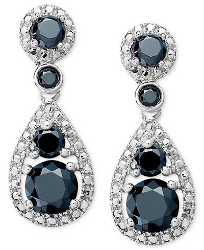 Sterling Silver Earrings, Black Diamond Pear-Cut Earrings (1-1/2 ct. t.w.) - Sale & Clearance ...
