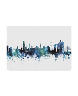 Trademark Global Michael Tompsett 'copenhagen Denmark Blue Teal Skyline' Canvas Art In Multi