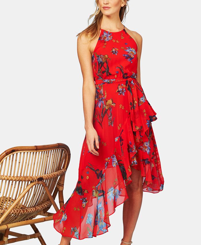 Cece Cascading Ruffle Halter Dress CeCe Blue Sleeveless Cascasding Ruffle  Halter Asymmetrical Dress