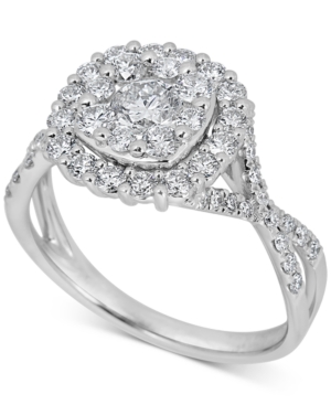 image of Diamond Halo Cluster Engagement Ring (1-1/4 ct t.w) in 14k White Gold