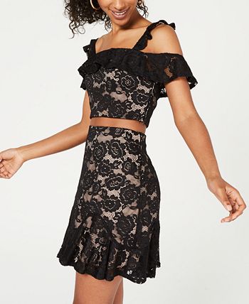 City Studios Juniors' 2-Pc. Lace & Floral-Print Dress Black Size 5