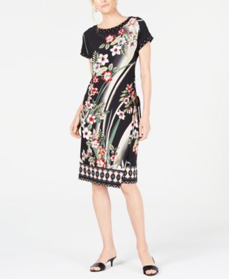 JM Collection - Studded Faux-Wrap Dress