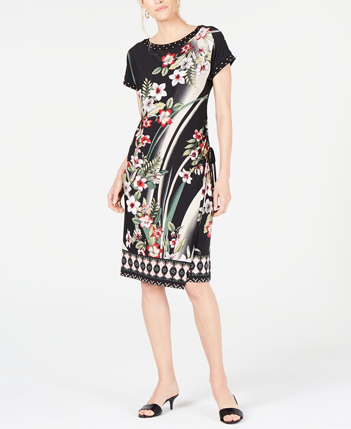 JM Collection Studded Faux-Wrap Dress, Created for Macy's - Macy's