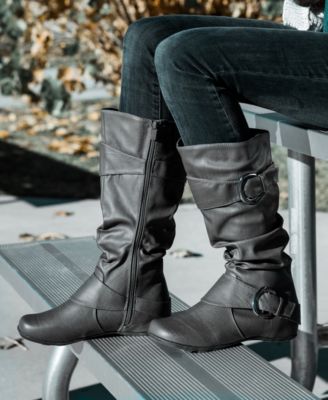 Journee Collection Women's Paris Wide Calf Rouched Buckle Mid Shaft Boots