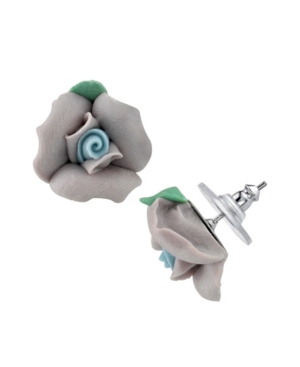 image of 2028 Silver Tone Large Porcelain Rose Earrings