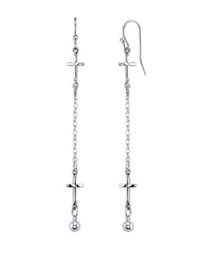 image of 2028 Silver Tone Cross Chain Linear Drop Earrings