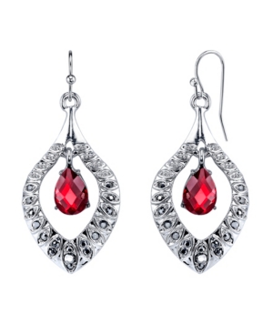 image of 2028 Silver-Tone Siam Red Drop Earrings