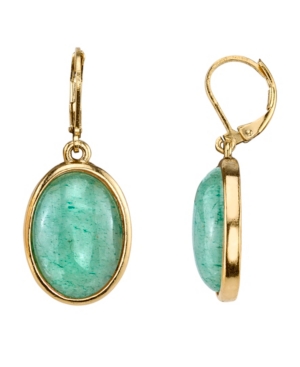 image of 2028 14K Gold-Dipped Semi-Precious Aventurine Oval Drop Earrings