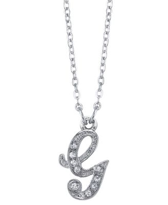 Silver-Tone Crystal Initial Necklace 16" Adjustable